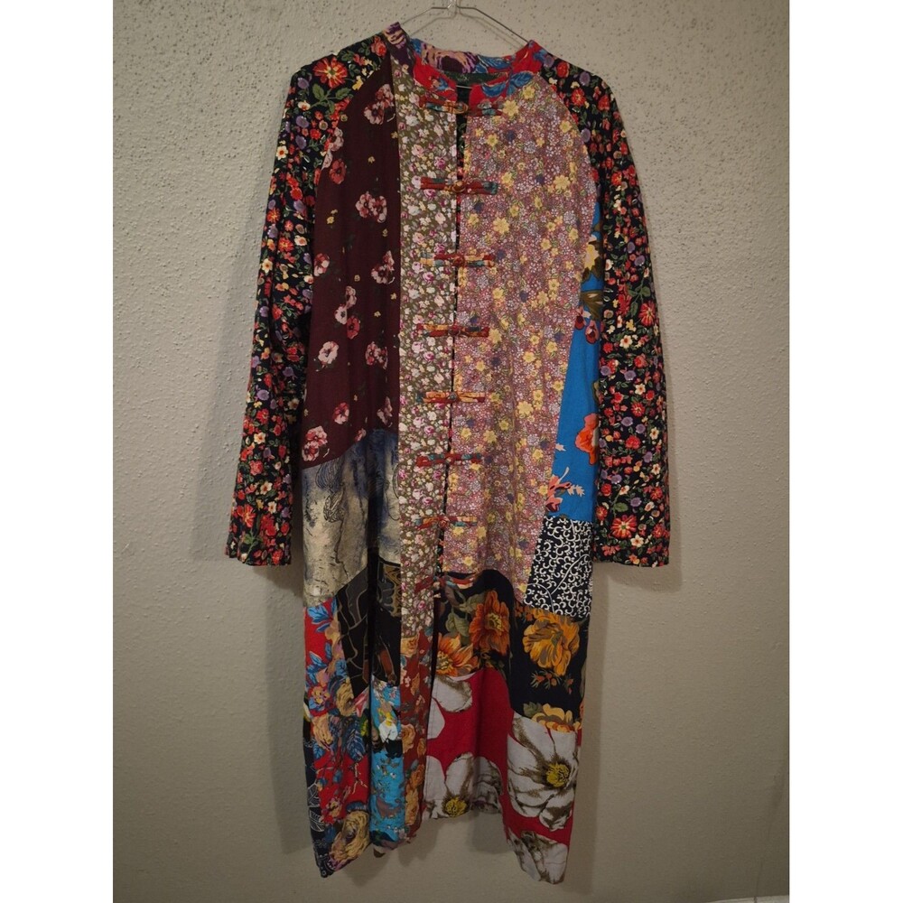Kimono Womens XL Coat Dress Patchwork Floral Boho Art to Wear Lagnenlook Asian